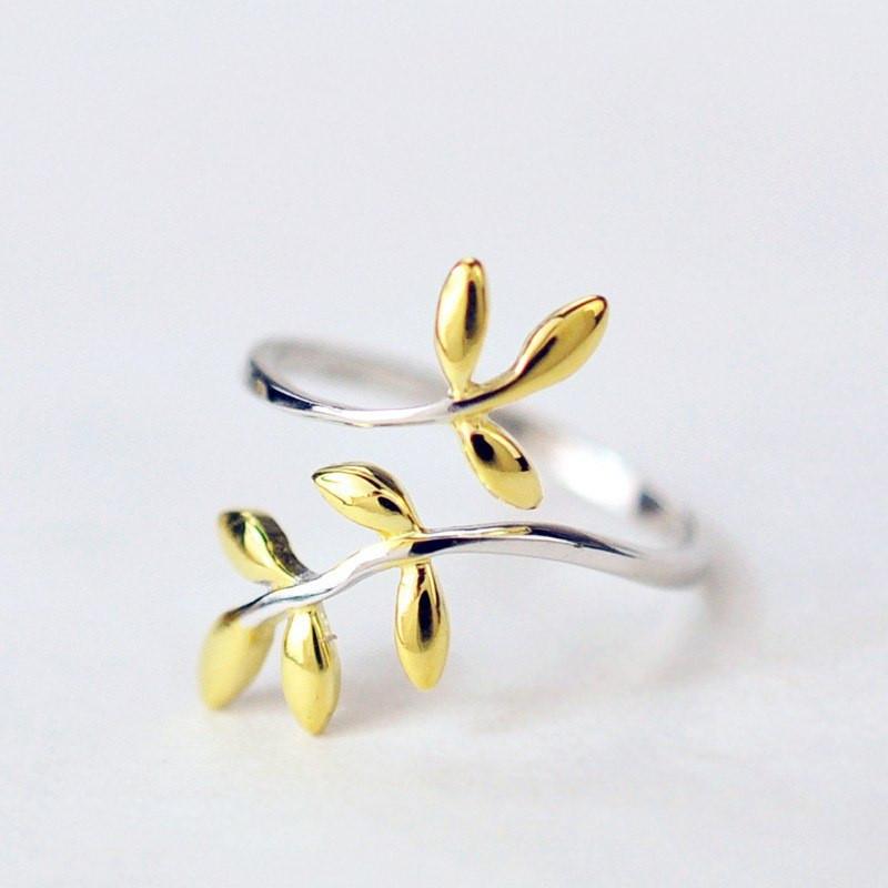 Gold Leaves Silver Ring