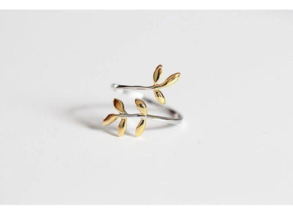 Gold Leaves Silver Ring