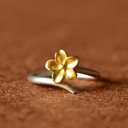 Golden Cherry Blossom Silver Ring