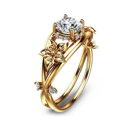 Golden Flower Crystal Ring