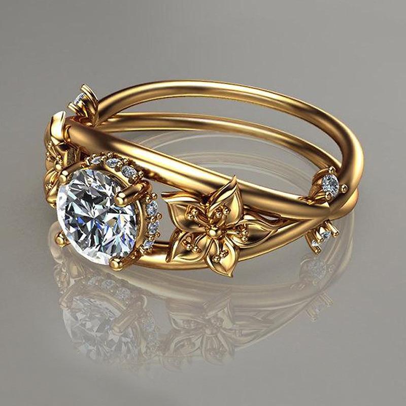 Golden Flower Crystal Ring