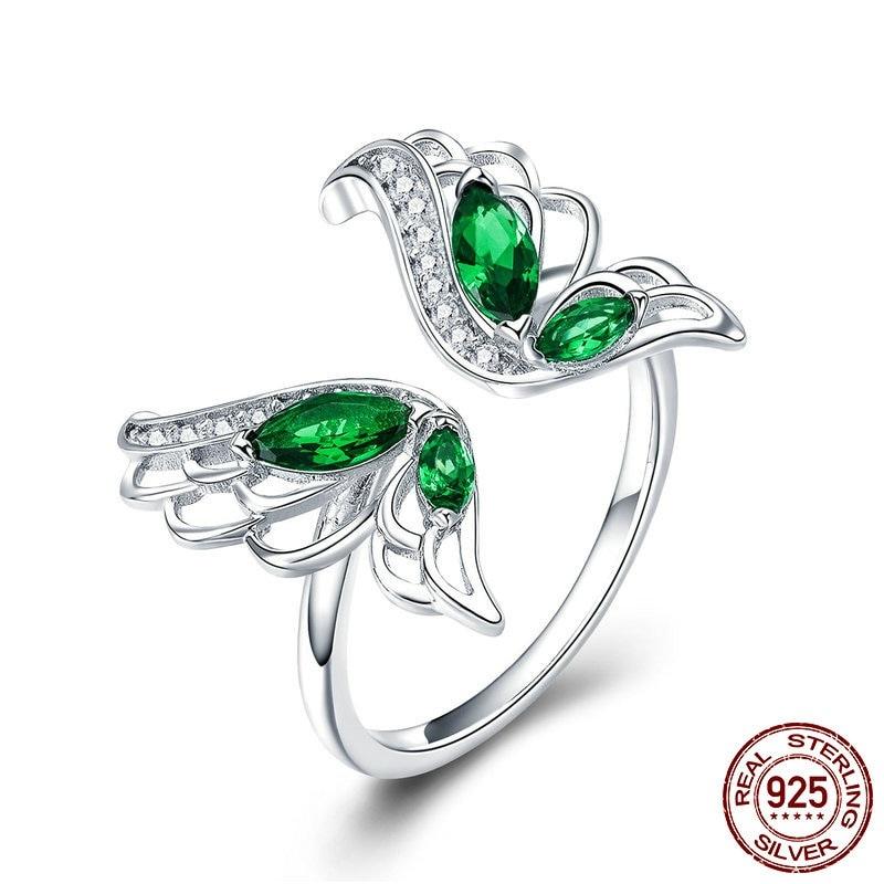 Green Butterfly Wings Sterling Silver Ring