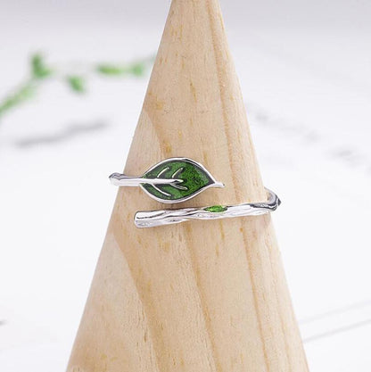 Green Leaf Fairy Silver Ring