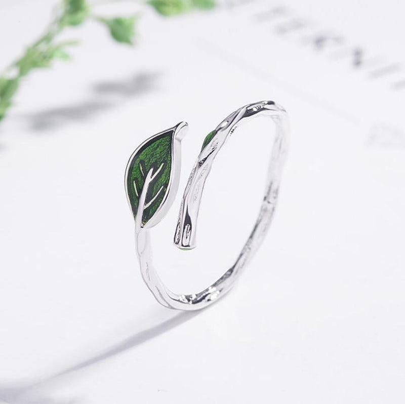 Green Leaf Fairy Silver Ring