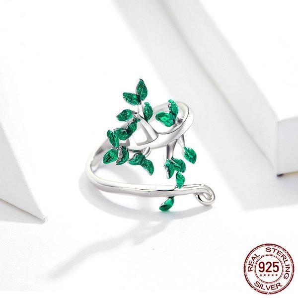 Green Tree of Life Silver Ring