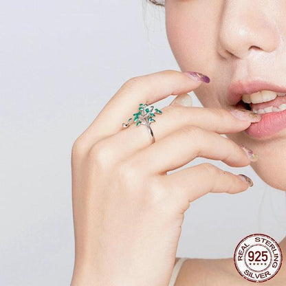 Green Tree of Life Silver Ring