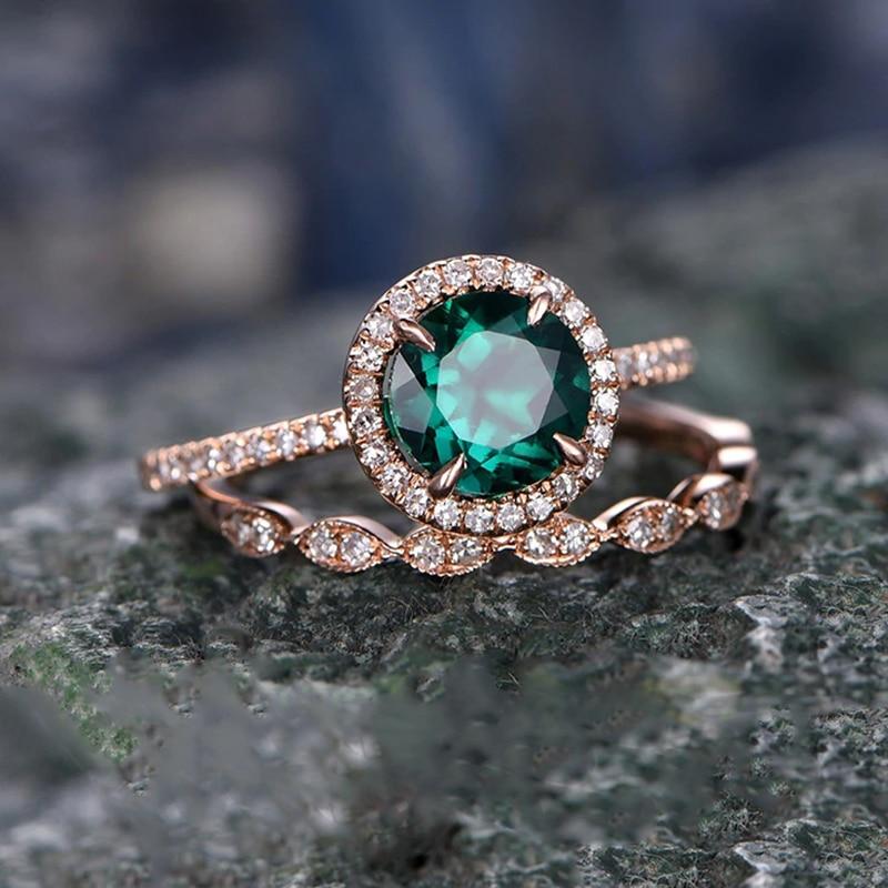 Green Crystal Ring Set