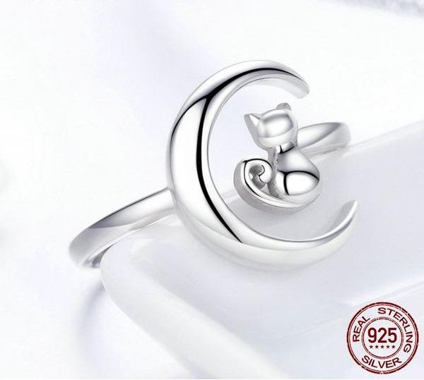 Moon Kitten Sterling Silver Ring