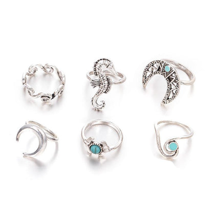 Moon Waves Ring Set