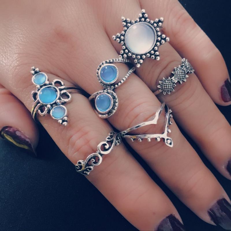 Natural Opal Stone & Moonstone Ring Set