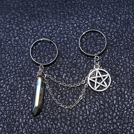 Quartz Crystal Pentagram Chain Ring