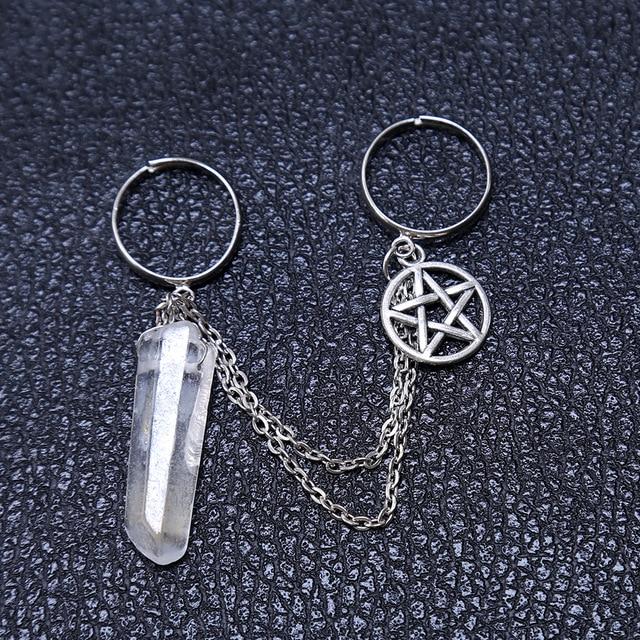 Quartz Crystal Pentagram Chain Ring