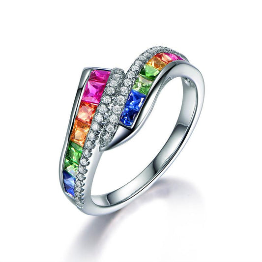 Rainbow Crystal Charms Ring