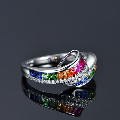 Rainbow Crystal Charms Ring