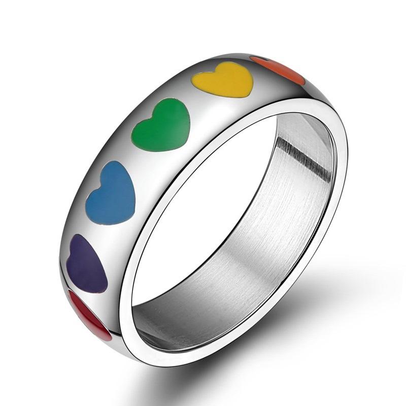 Rainbow Hearts Stainless Steel Ring