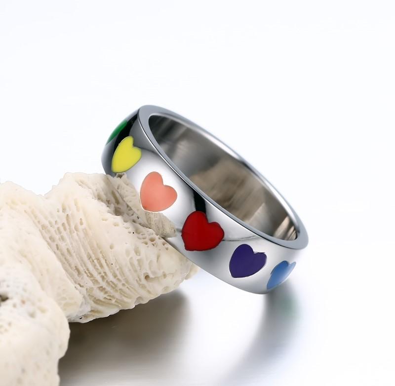 Rainbow Hearts Stainless Steel Ring