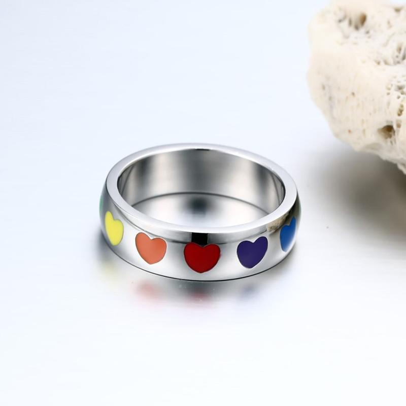 Rainbow Hearts Stainless Steel Ring