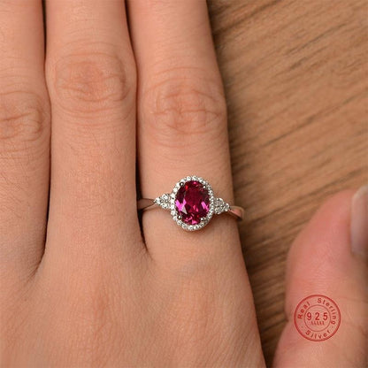 Sparkling Red Crystal Silver Ring