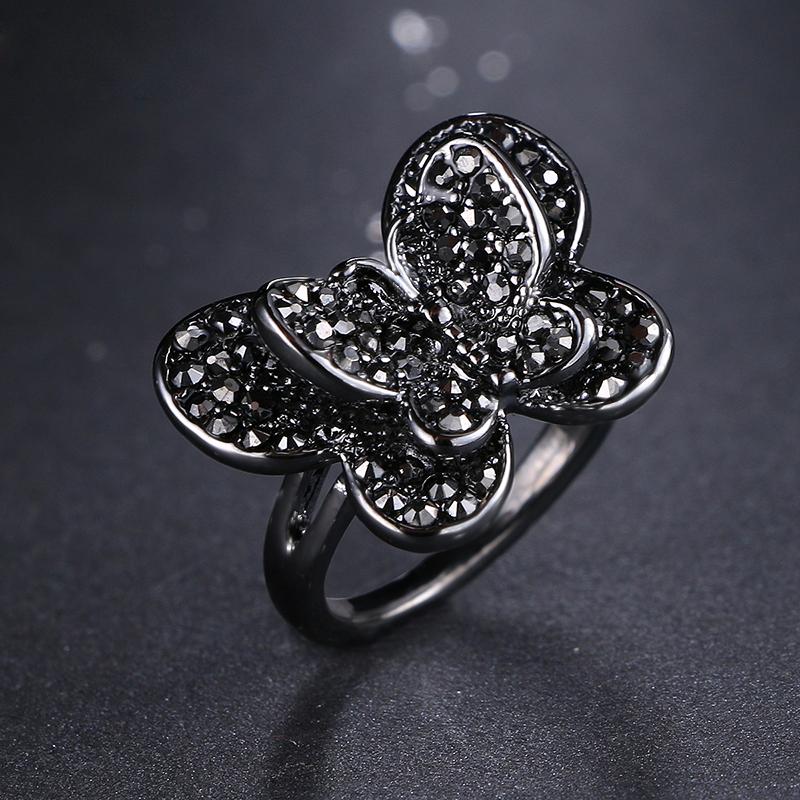 The Black Butterfly Crystal Ring