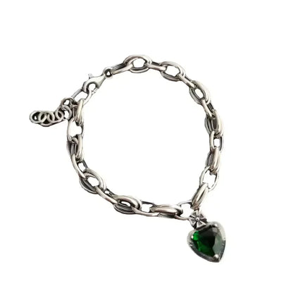 Green Crystal Gemstone Silver Charm Bracelet
