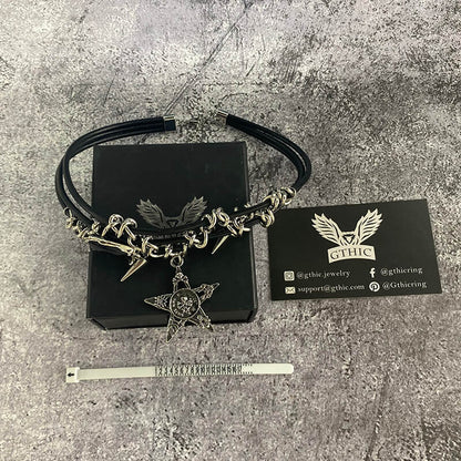 Rivet Skull Star Alloy Choker Necklace