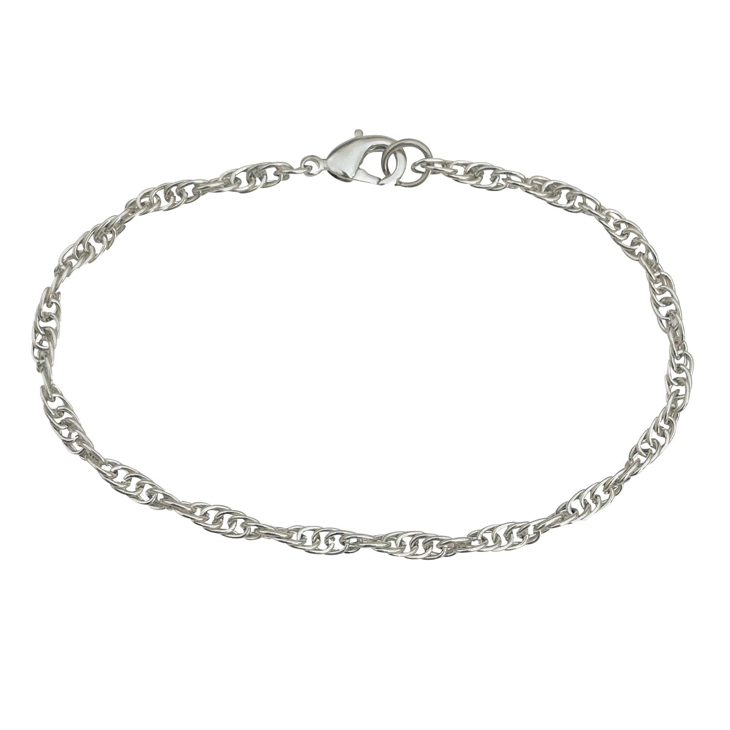 3mm Silver Plated Rope Chain Bracelet With Lobster Claw Clasp