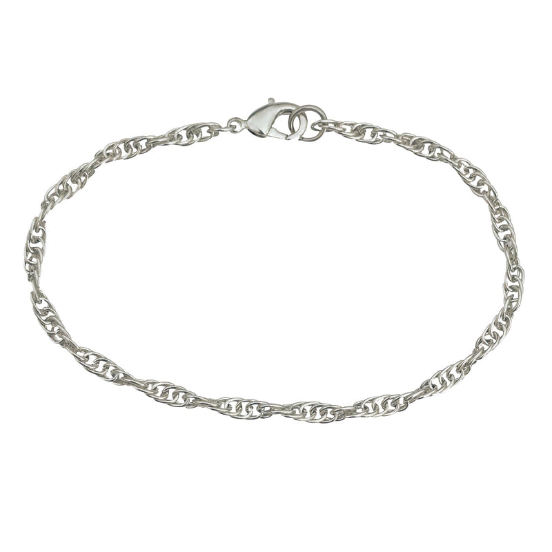 3mm Silver Plated Rope Chain Bracelet With Lobster Claw Clasp
