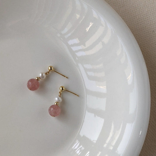 [] Rose Quartz Pearl Earrings