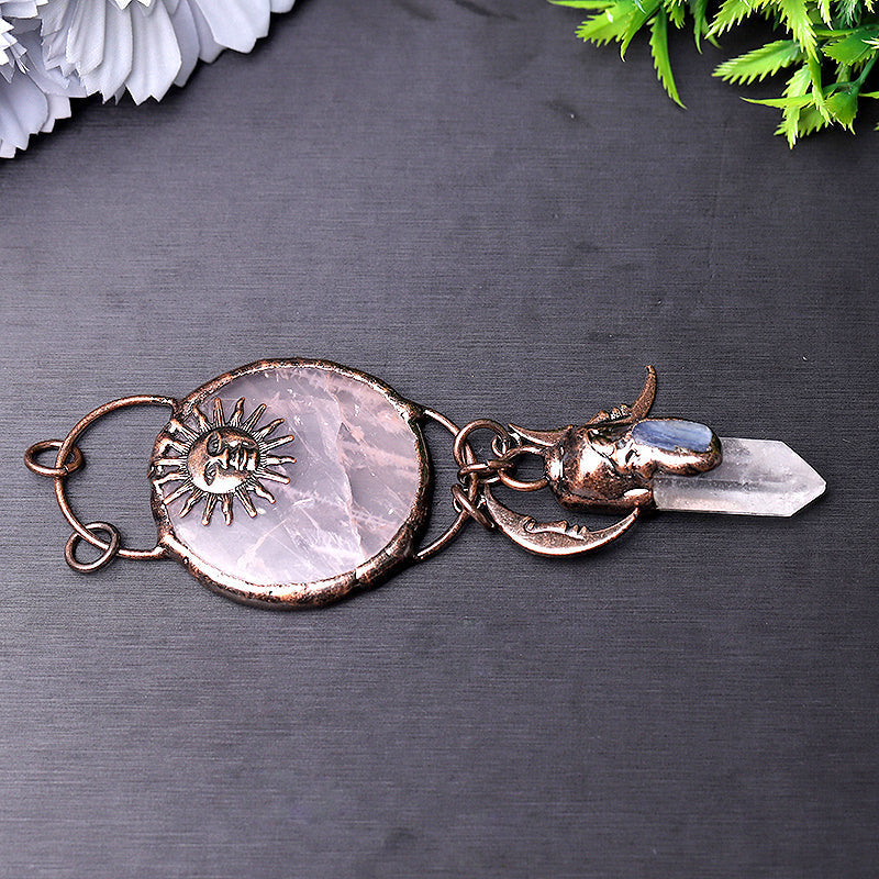 Rose Quartz With Clear Quartz Kyanite 4 Inch Pendant