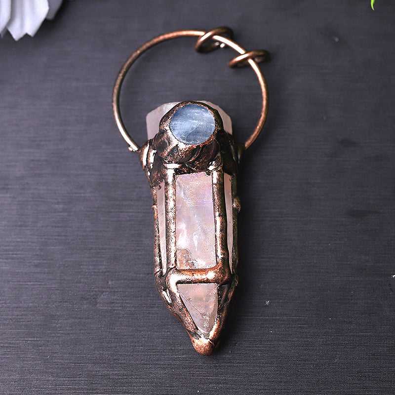 Rose Quartz Pendant With Kyanite 2-3 Inch Healing Jewelry