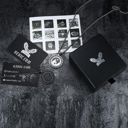 Rotatable Skoll and Hati Wolf Runes Stainless Steel Pendant