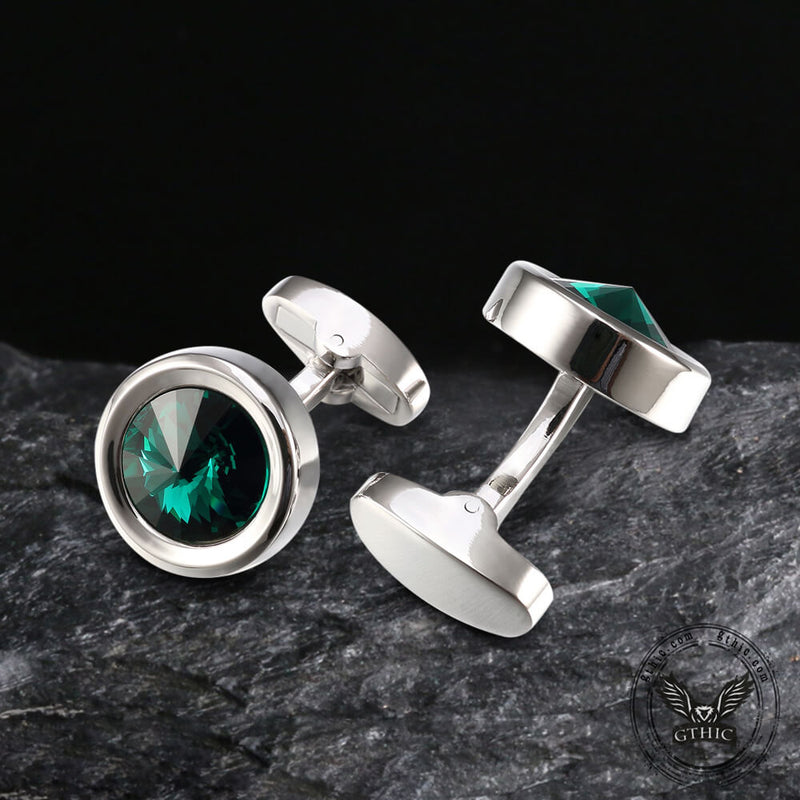 Round Crystal Brass Whale Back Cufflinks