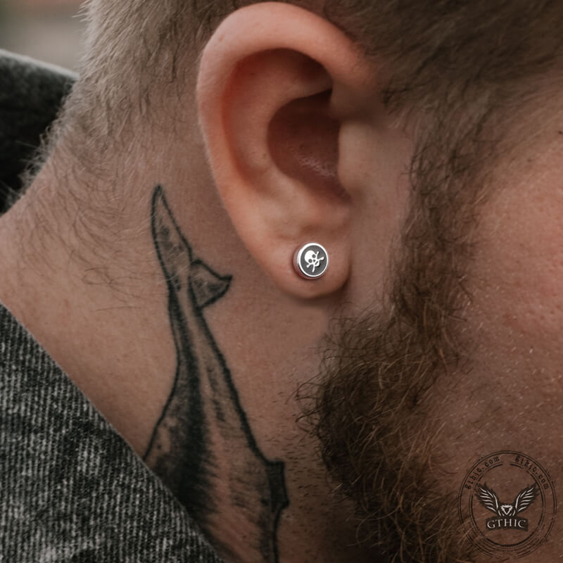 Round Stainless Steel Skull Stud Earring