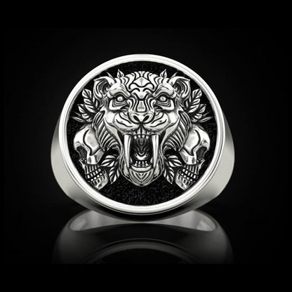 Saber Toothed Tiger Skulls Sterling Silver Ring