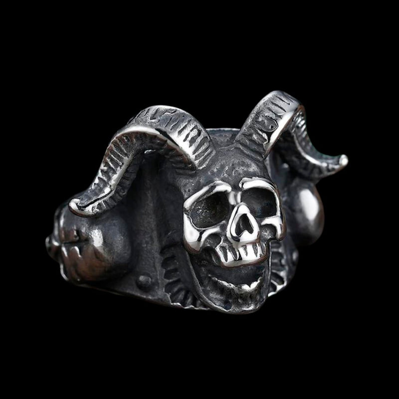 Satanic Longhorn Skull Ring