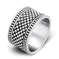 Silver Color Grid Pattern and Ring / Wide Finger Ring / Stainless Steel Jewelry