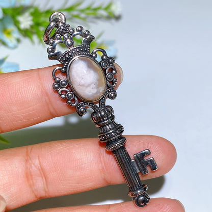 Silver Crystal Key Pendant With Healing Gemstones 65mm