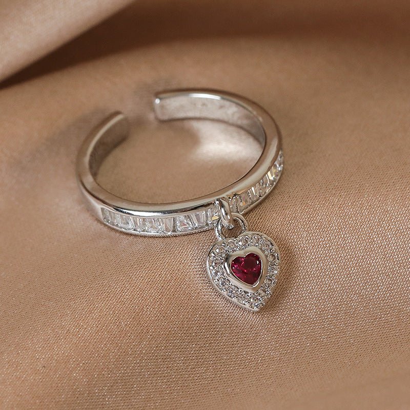 [] Ruby Heart Ring in Silver