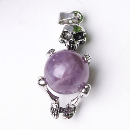 Silver Skeleton Wrapped Round Ball Crystal Spiritual Pendant