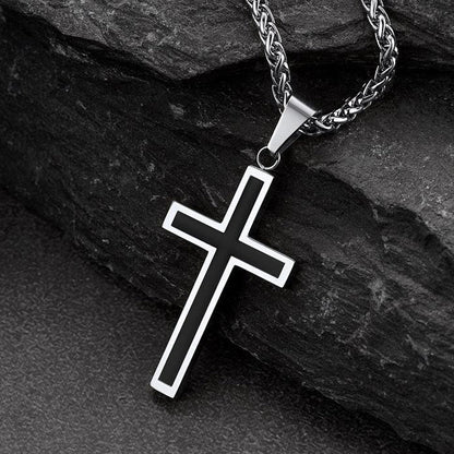 Christian Black Enamel Cross Necklace for