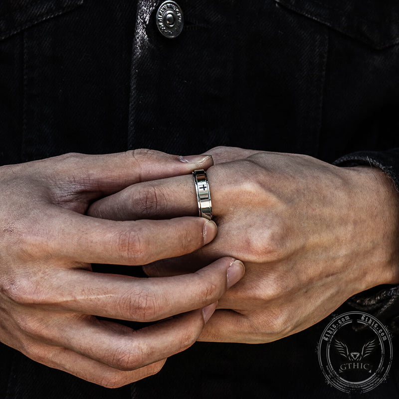 Simple Cross Stainless Steel Decompression Spinner Ring