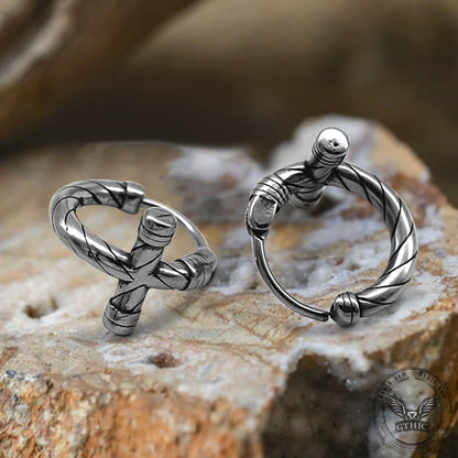 Simple Lines Stainless Steel Cross Hoop Earrings