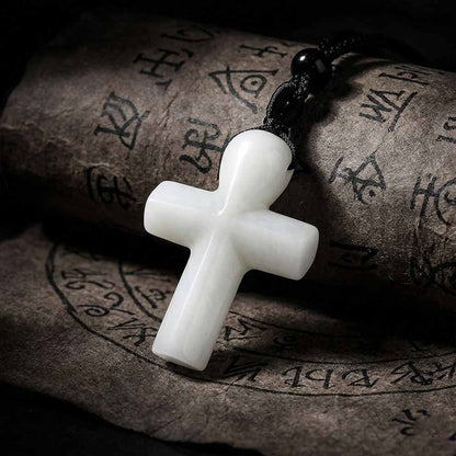 Simple Natural Crystal Cross Charm Necklace