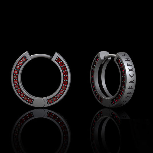Simple Viking Runes Zircon Sterling Silver Stud Earrings
