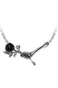 Skeletal Hand and Black Rose Pendant Necklace