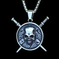 Skull Crossed Sword Shield Pendant