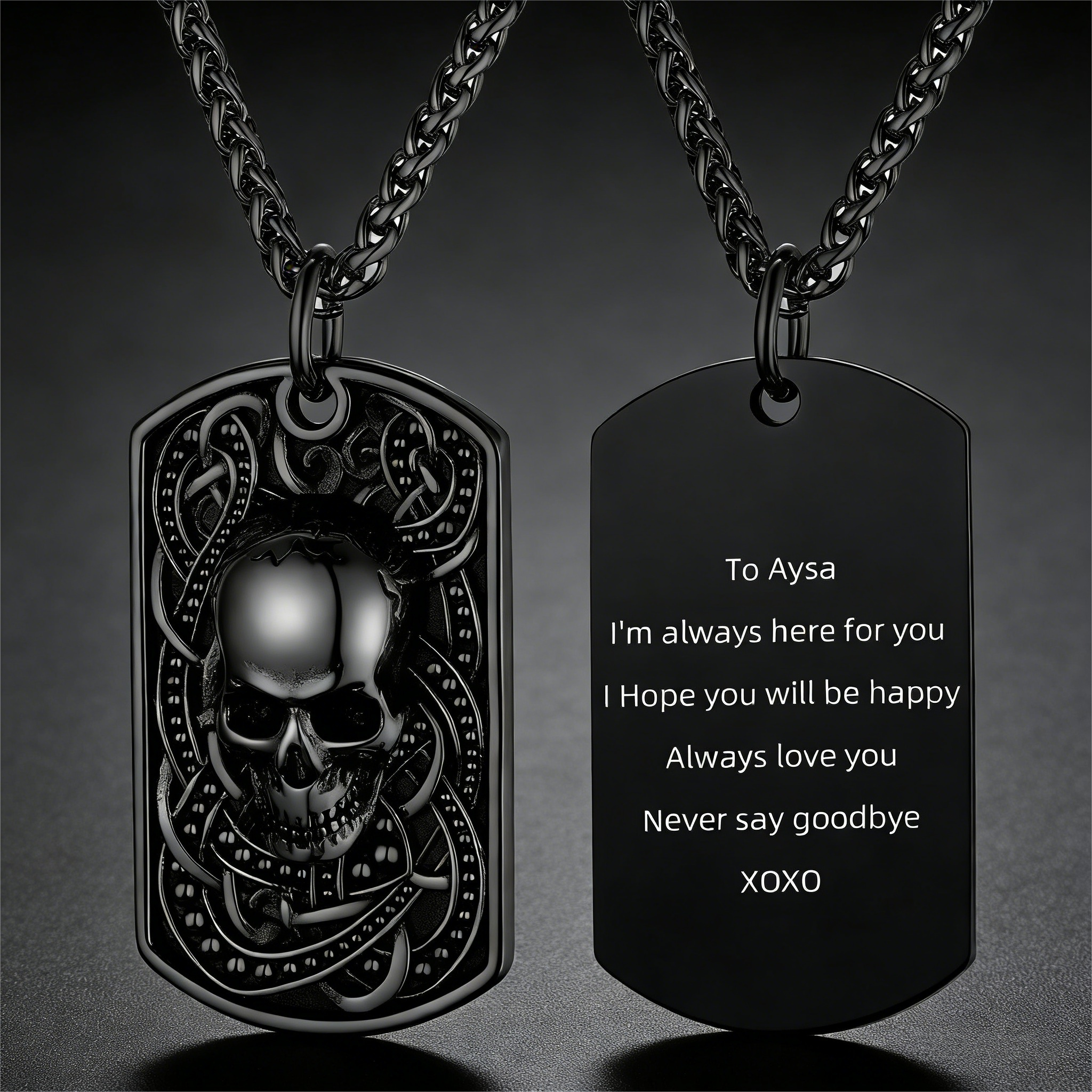 Gothic Skull Dog Tag Pendant Necklace for