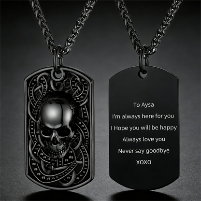 Gothic Skull Dog Tag Pendant Necklace for