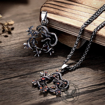 Snake Entwined Star Stainless Steel Pendant