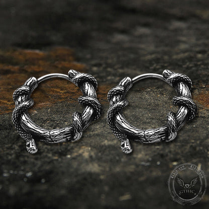 Snake Entwined Vines Stainless Steel Hoop Earrings